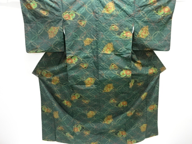 a19 美品 縞に麻の葉模様織り出し 正絹 手織り紬 裄67 - メルカリ